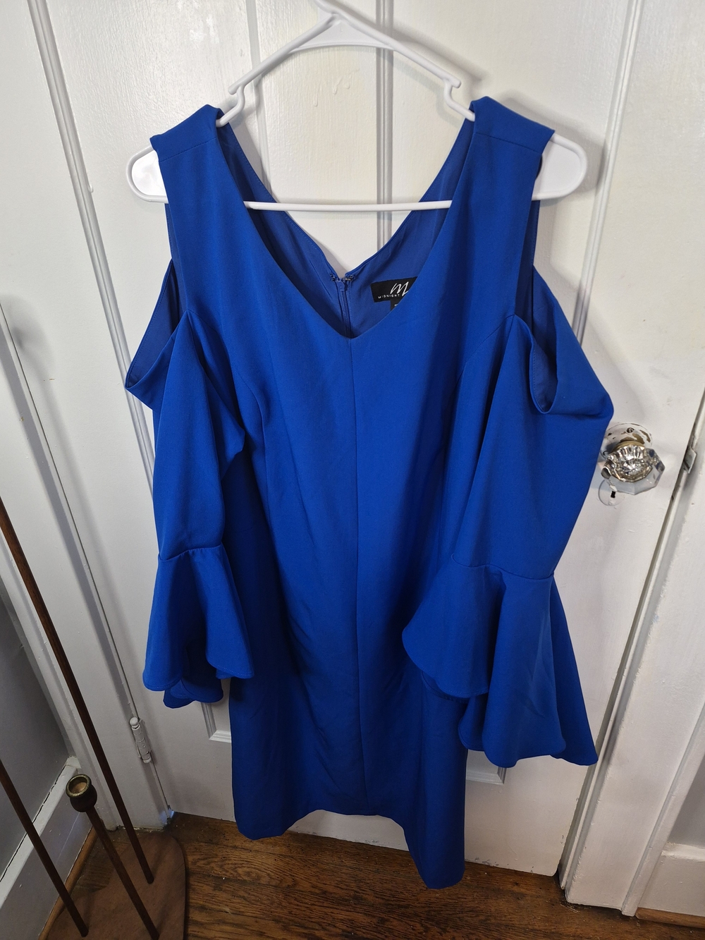 Midnight Velvet Royal Blue Cold-Shoulder Ruffle Sleeve Dress